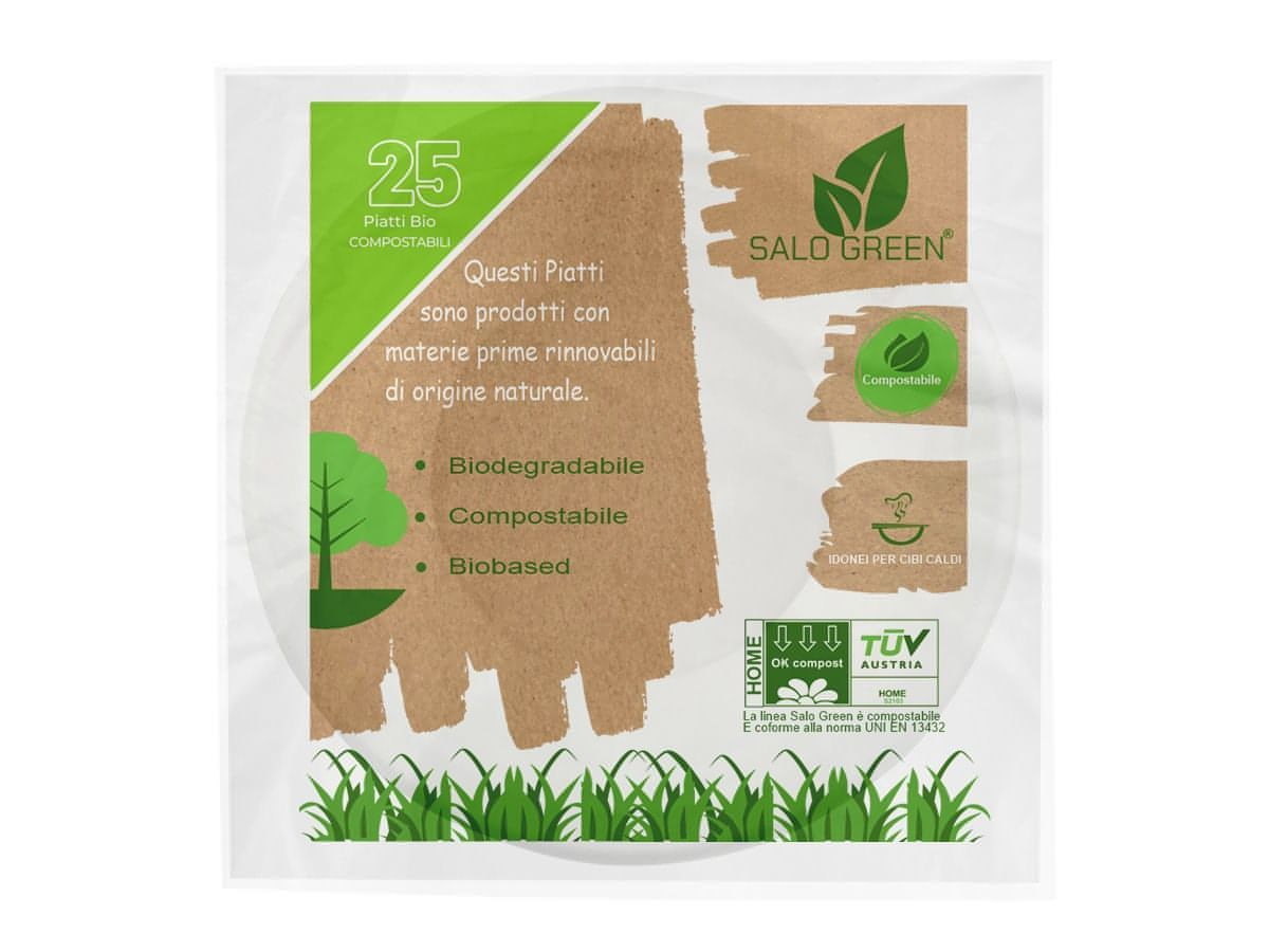 Piatti piani Linea Gourmet 27cm in cellulosa biodegradabili compostabili